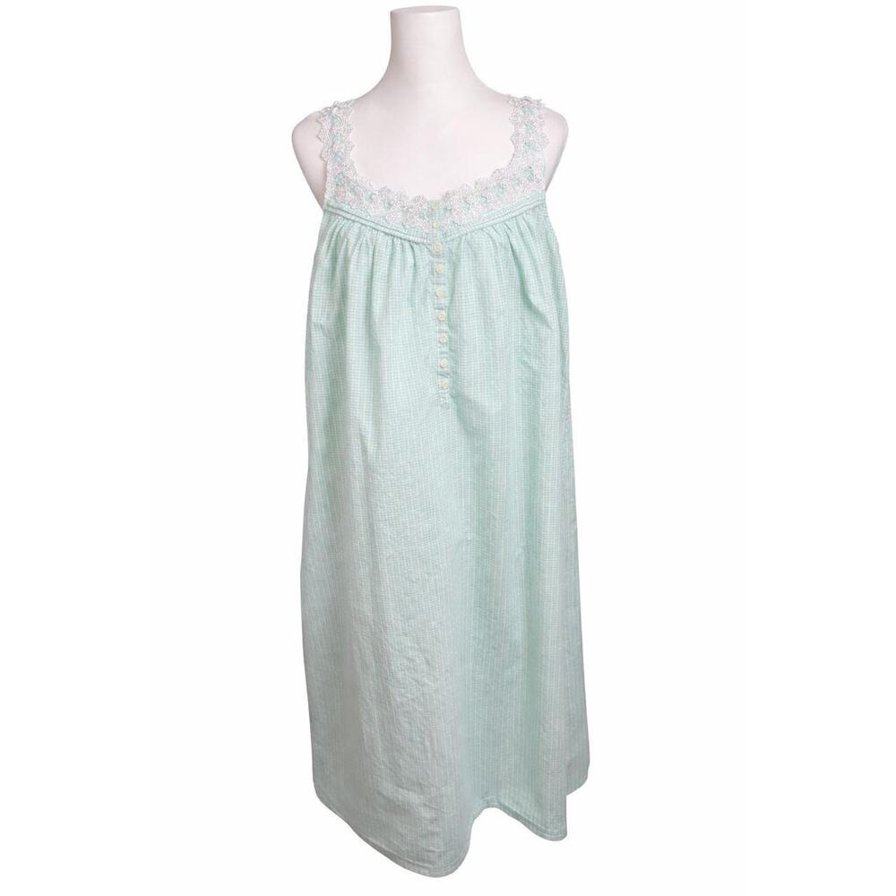 Vintage Romantic Aria Mint Green Cotton Cottagecore Nightgown Lace Trim M